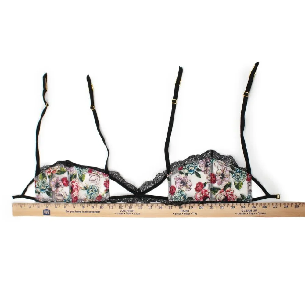 Victoria’s Secret Garter Belt Floral Lace Cutout Sheer Mesh M/L Gold Hardware - Picture 8 of 11